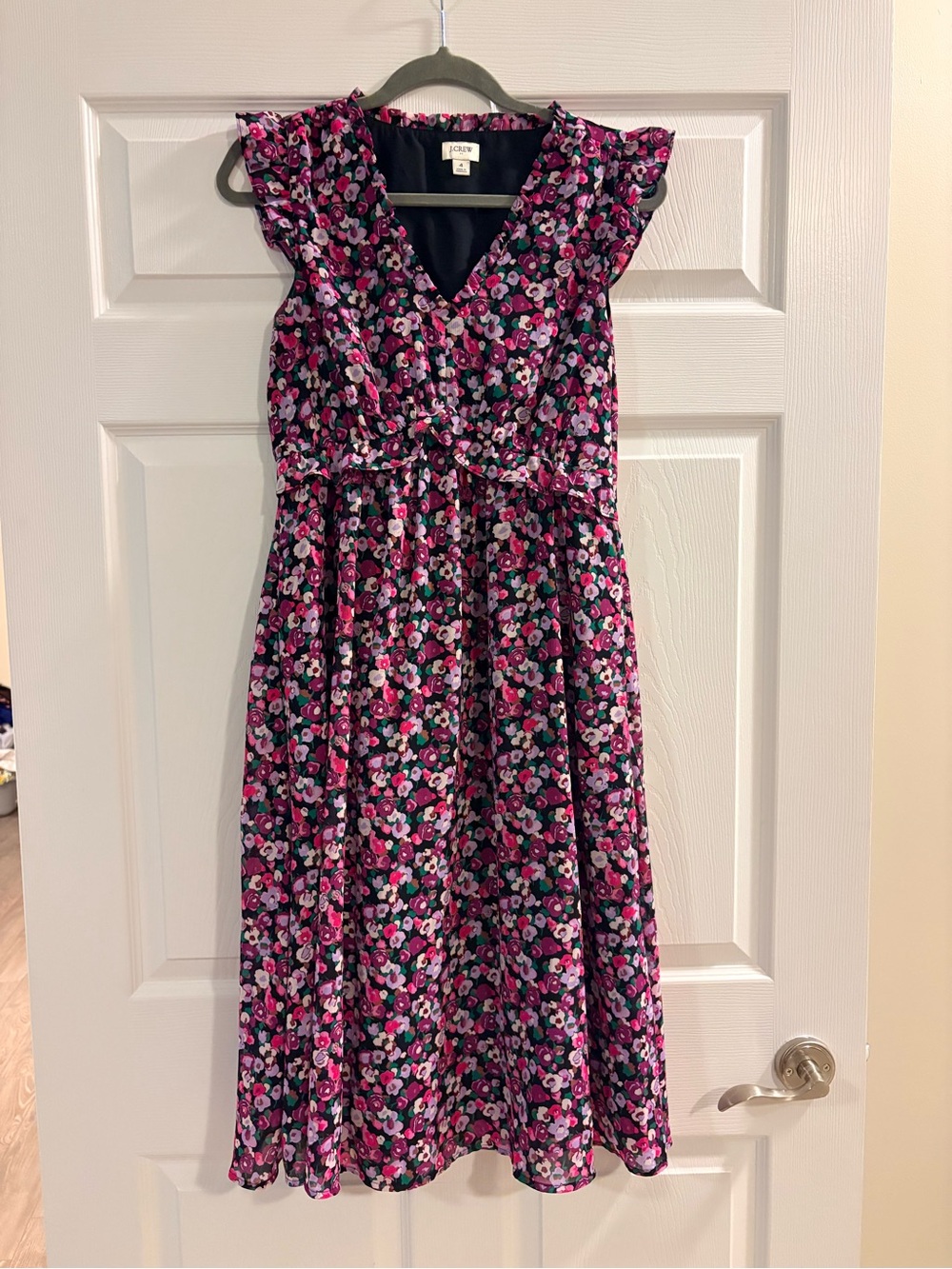 J. Crew Navy Midi Dress with Pink Floral Print